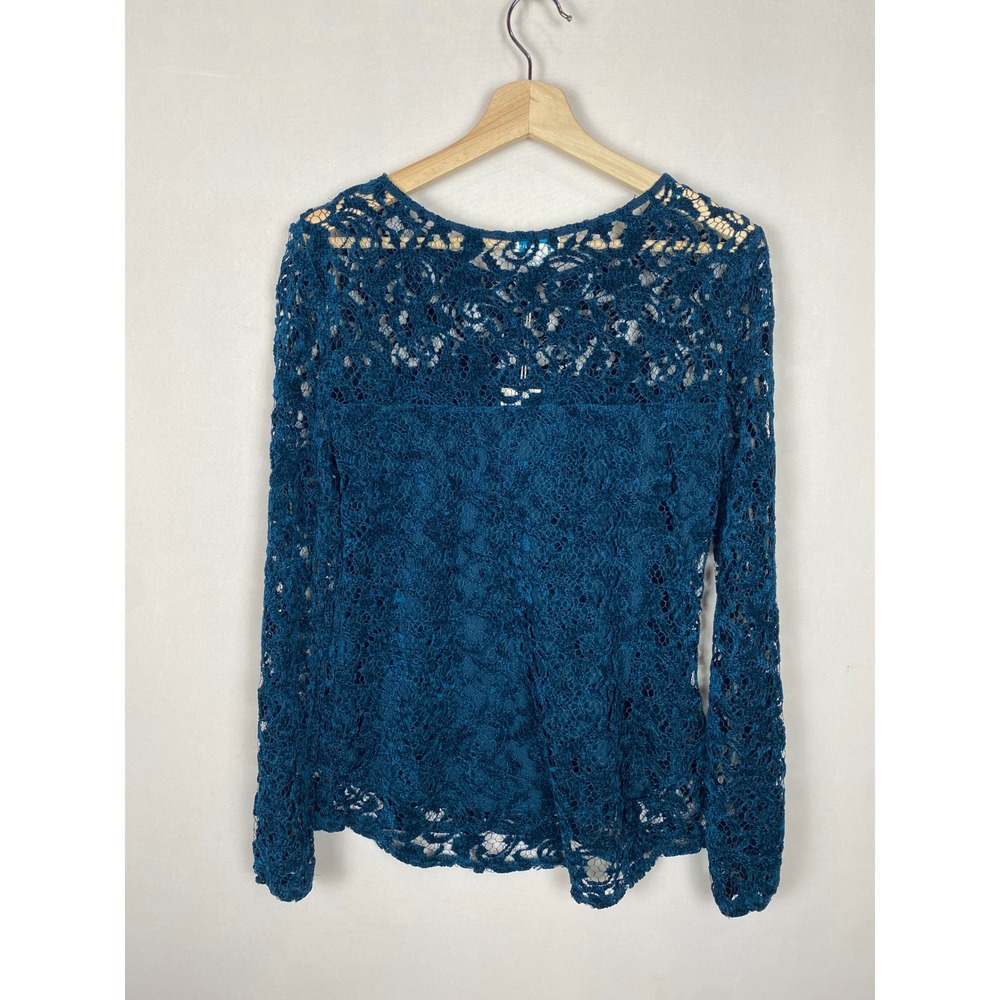 NWT Sundance Remarkable Beauty XS Blue Floral Lace Long Sleeve Lined Blouse Boho - Picture 3 of 8
